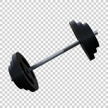 Minimalist 3D render of a black barbell with symmetrical weight plates. Stock Illustration