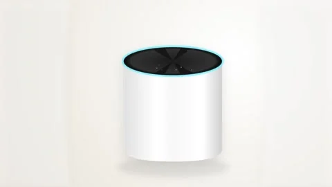 Minimalist 3D Render of a White Smart Speaker Voice Assistant with Glowing .. Stock Footage 345694143