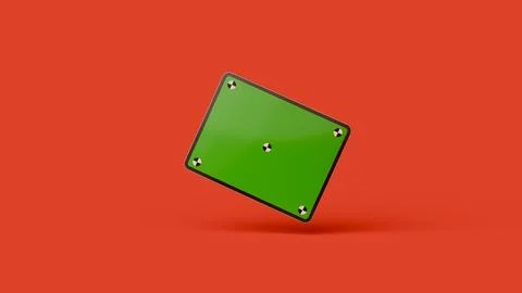 Minimalist 3D rendering of green digital tablet with tracking markers on an Stock Photos