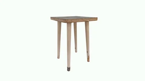 Minimalist 3D rendering of a wooden table with white legs Stock Footage 303859757