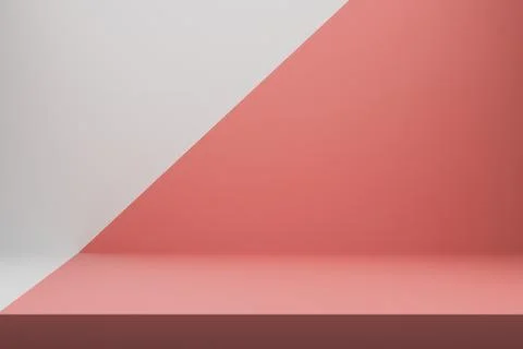 Minimalist 3D scene with two intersecting planes in white and coral pink Stock Illustration
