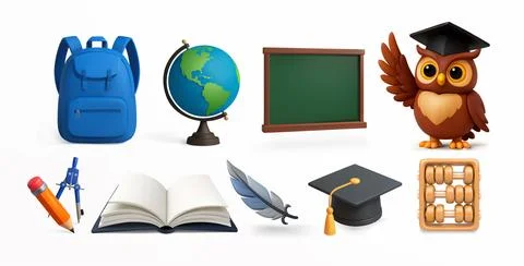 Minimalist 3D vector illustration of school and graduation items. 스톡 일러스트