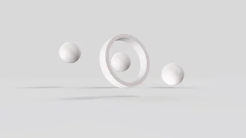 Minimalist 3D White Spheres and Ring Floating Loop Stock Footage 307777673