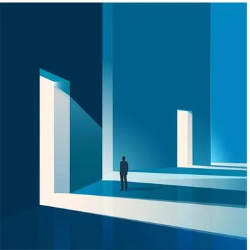 Minimalist abstract architecture with a man Stock Illustration
