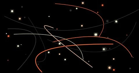 Minimalist abstract background on black with soft glowing dots and curved l.. Illustrazione stock