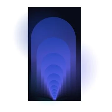 A minimalist abstract background featuring concentric blue arches fading int Stock Illustration