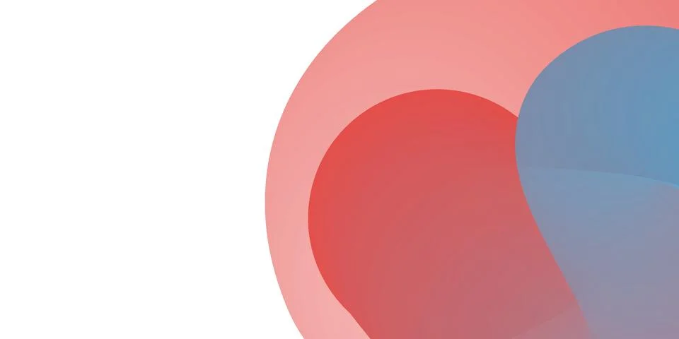 Minimalist abstract background with overlapping red, pink and blue curvy, s.. Stock Illustration