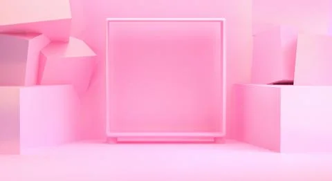 Minimalist abstract background, Pink primitive geometrical figures, pastel co Stock Illustration