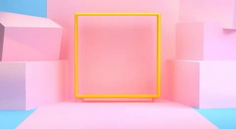 Minimalist abstract background, Pink primitive geometrical figures, pastel co Stock Illustration