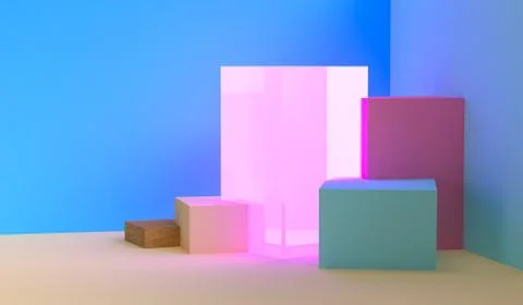 Minimalist abstract background, primitive geometrical figures, pastel colors, Stock Illustration