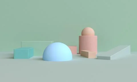 Minimalist abstract background, primitive geometrical figures, pastel colors, Stock Illustration