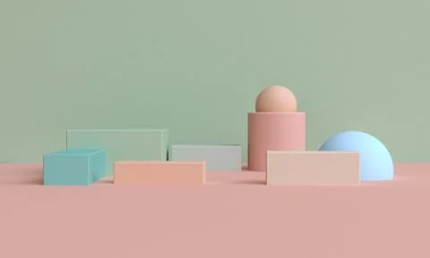Minimalist abstract background, primitive geometrical figures, pastel colors, Stock Illustration