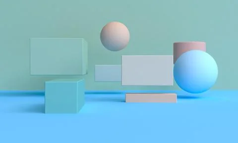 Minimalist abstract background, primitive geometrical figures, pastel colors, Stock Illustration