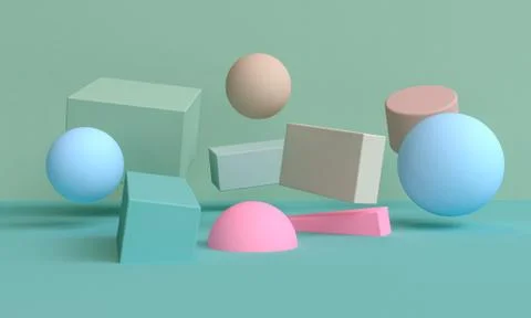 Minimalist abstract background, primitive geometrical figures, pastel colors, Stock Illustration
