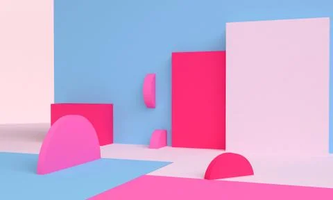 Minimalist abstract background, primitive geometrical figures, pastel colors, Stock Illustration