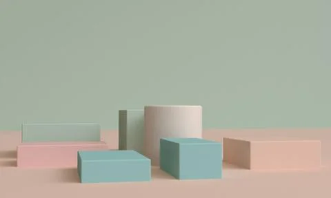 Minimalist abstract background, primitive geometrical figures, pastel colors, Stock Illustration