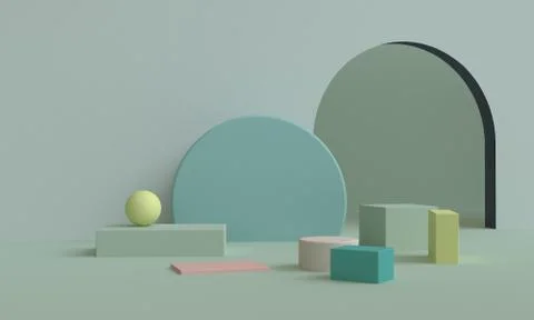 Minimalist abstract background, primitive geometrical figures, pastel colors, Stock Illustration