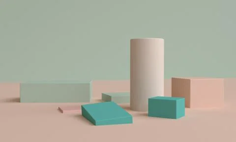 Minimalist abstract background, primitive geometrical figures, pastel colors, Stock Illustration