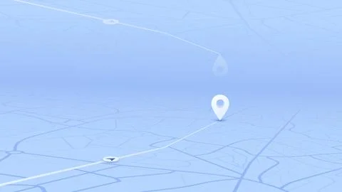 Minimalist abstract city map in soft blue tones with gps route and location Stock Illustration