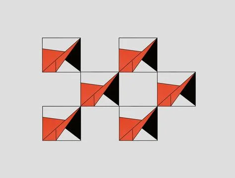 Minimalist Abstract Cube Grid Pattern with Red and Black Accents Stock Illustration
