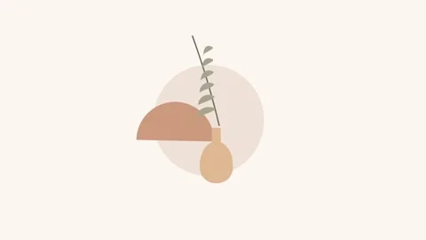 Minimalist abstract illustration featuring a ceramic vase and leafy branch Vídeos de archivo 336263278