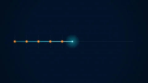 Minimalist Abstract Orange Dot Moving Through Dark Blue Space with Thin Lines Stock Footage 347562124