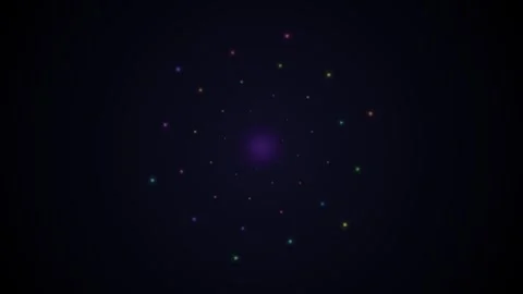 Minimalist abstract pattern of colorful glowing dots on a dark background 库存影片 335149736