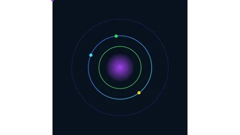 Minimalist abstract planetary system animation with orbiting spheres on dark Stock Footage 338188957