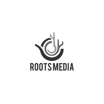 Minimalist Abstract ROOT MEDIA Tree logo design Stock Illustration