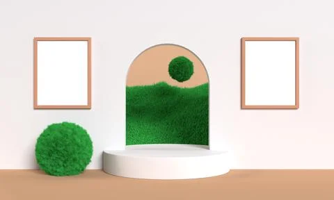 Minimalist abstract scene background with empty white frame for mockup illust Stock Illustration