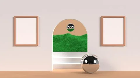 Minimalist abstract scene background with empty white frame for mockup illust Stock Illustration