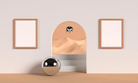 Minimalist abstract scene background with empty white frame for mockup illust Stock Illustration