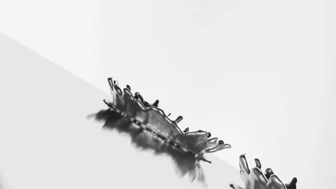 Minimalist Abstract Silver Liquid Splash with Sharp Crown Formation. Stock Footage 335507884
