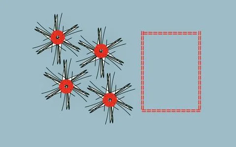 Minimalist Abstract Sketch with Starburst Elements and Dashed Frame Stock Illustration