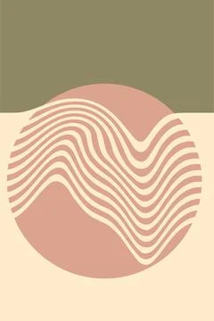 Minimalist Abstract Sunset Landscape with Geometric Waves and Lines 스톡 일러스트