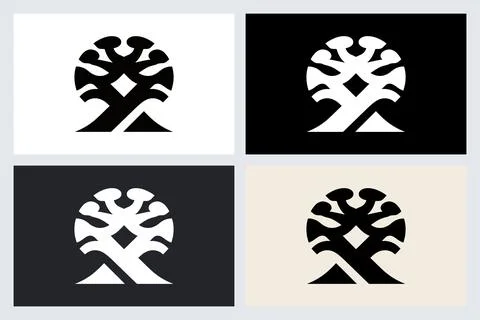 Minimalist Abstract Tree Logo Icon Set Stock Illustration