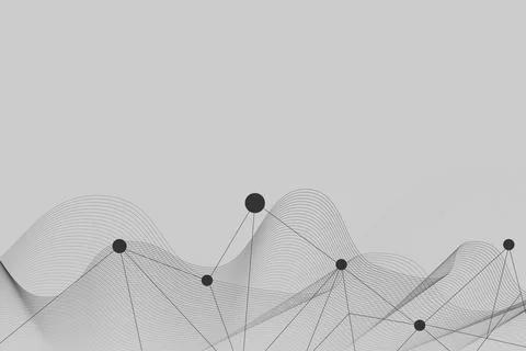 Minimalist abstract wave lines with connected dots forming a network structure Stock Illustration