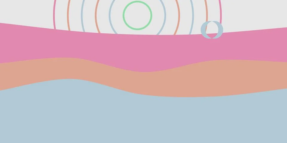 Minimalist abstract waves with floating circles Illustrazione stock