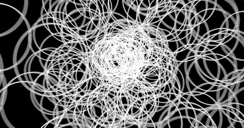 Minimalist Abstract White Circles emit from black background. Stock Footage 302288971