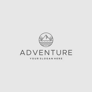 Minimalist ADVENTURE mountains tree Logo design Illustrazione stock