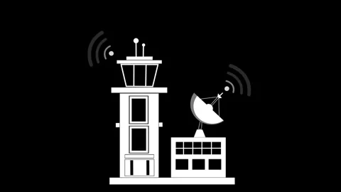 Minimalist Air Traffic Control Tower and Satellite Dish Animation Vidéo 317859258
