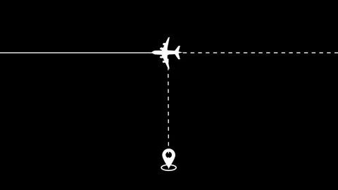 Minimalist airplane path with line from a location pin animation Stock Footage 332418601