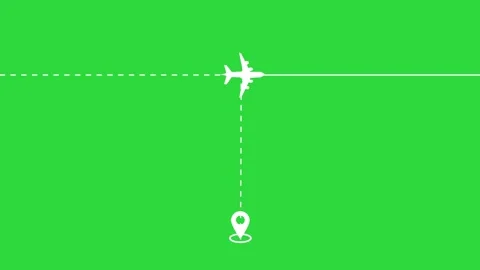 Minimalist airplane path from a location pin animation isolated green background Video stock 332418604