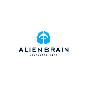 Minimalist ALIEN BRAIN spacecraft Logo design Stock Illustration