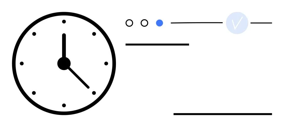 Minimalist analog clock and task progress symbols depicting time management.. Stock Illustration