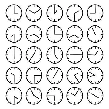 Minimalist Analog Clock Face Line Icon Set イラスト素材