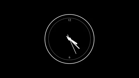 Minimalist Analog Clock Face with White Hands Ticking on a Solid Black Back.. Stock Footage 344352917