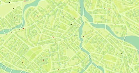 Minimalist Animated City Map Top View with Moving Traffic Stock Footage 338271490