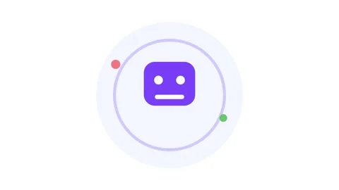 Minimalist animated robot with orbiting particles, modern tech motion for Stock Footage 338189030