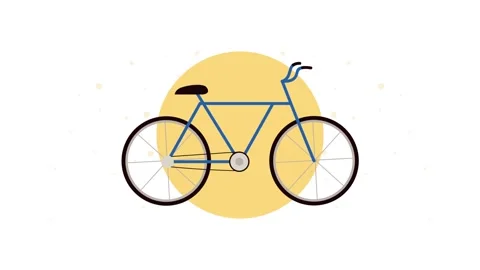 Minimalist animation of blue bicycle rolling inside yellow circular frame a.. Stock Footage 338402806